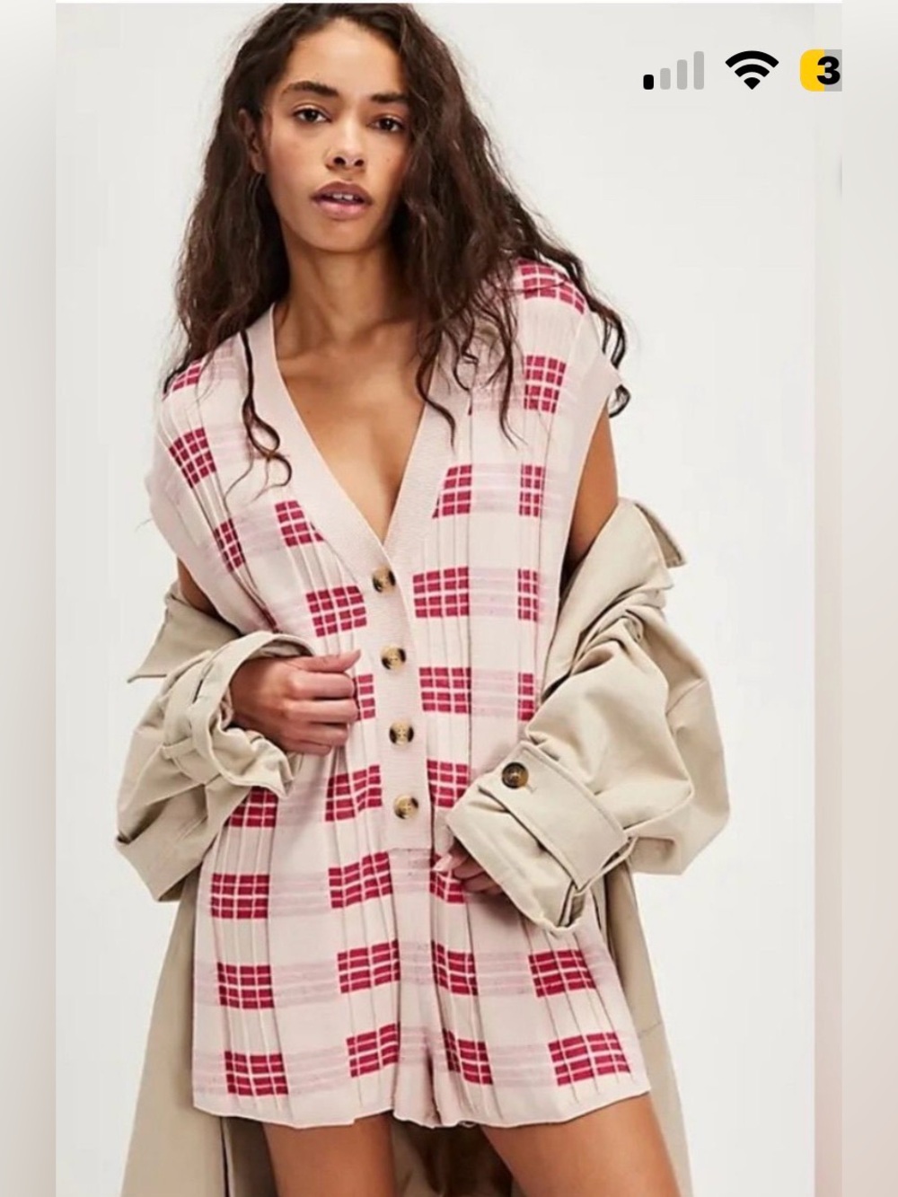 Free People Lewis Pink and Red Plaid Knit sleeveless mini Romper